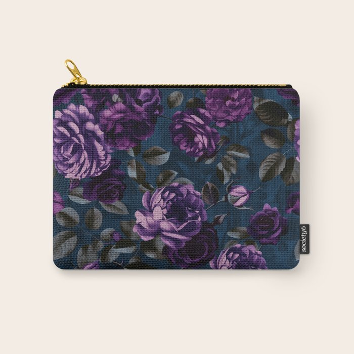 Velveteen Moody Flower Grandeur Plum Blue Teal Carry All Pouch Gallery Image 1
