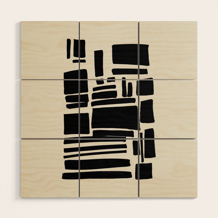 Black & White Minimalist Abstract Shapes Patterns Black Ink Painting Wood Wall Art Gallery Image 1