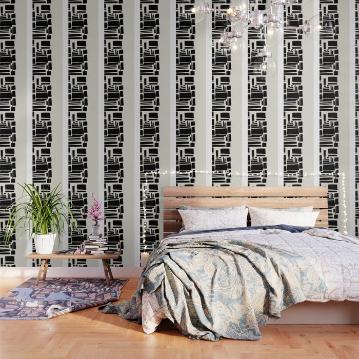 Black & White Minimalist Abstract Shapes Patterns Black Ink Painting Wallpaper Gallery Image 1