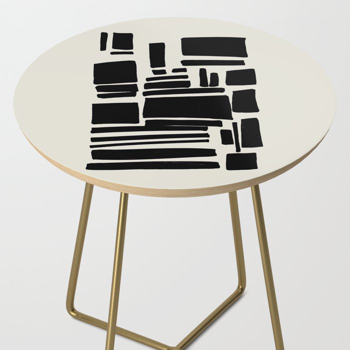 Black & White Minimalist Abstract Shapes Patterns Black Ink Painting Side Table Gallery Image 2