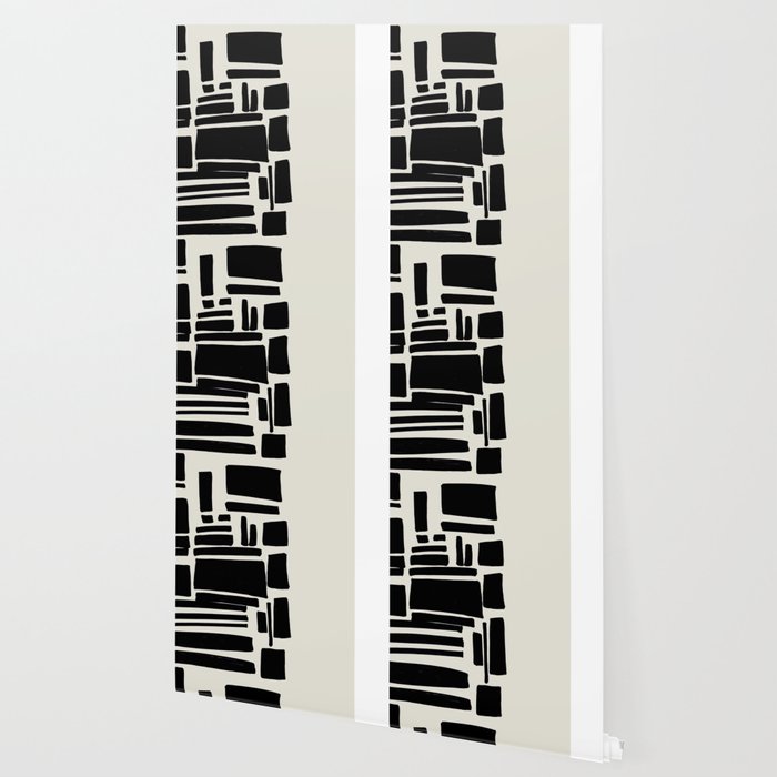 Black & White Minimalist Abstract Shapes Patterns Black Ink Painting Wallpaper Gallery Image 2