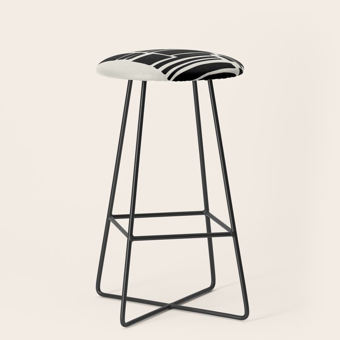 Black & White Minimalist Abstract Shapes Patterns Black Ink Painting Stool Gallery Image 1