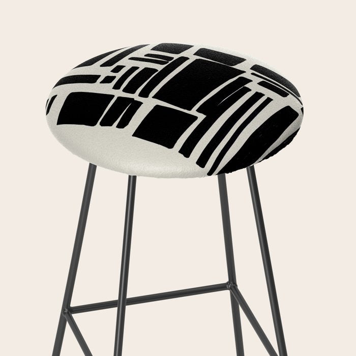 Black & White Minimalist Abstract Shapes Patterns Black Ink Painting Stool Gallery Image 2