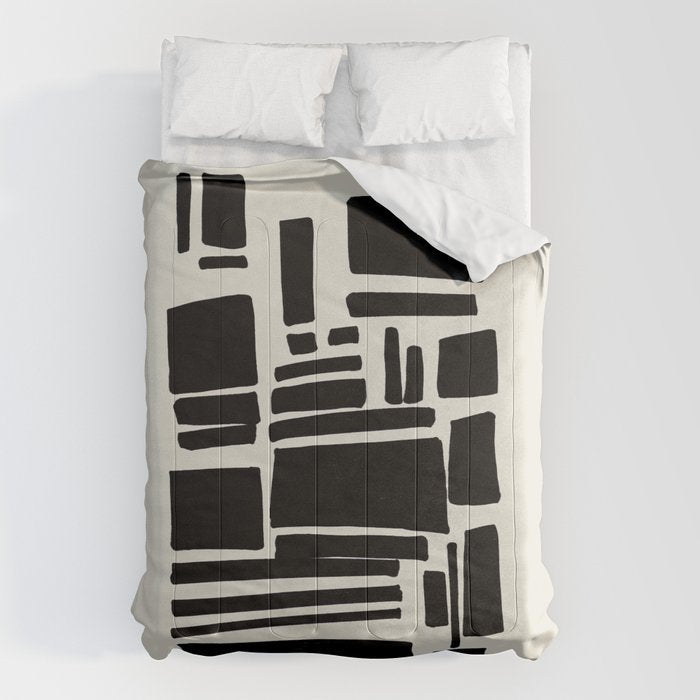 Black & White Minimalist Abstract Shapes Patterns Black Ink Painting Comforter Gallery Image 6