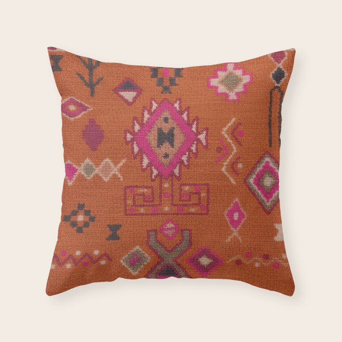 Moroccan Berber Geometric Pattern In Warm Earth Tones Throw Pillow Gallery Image 6