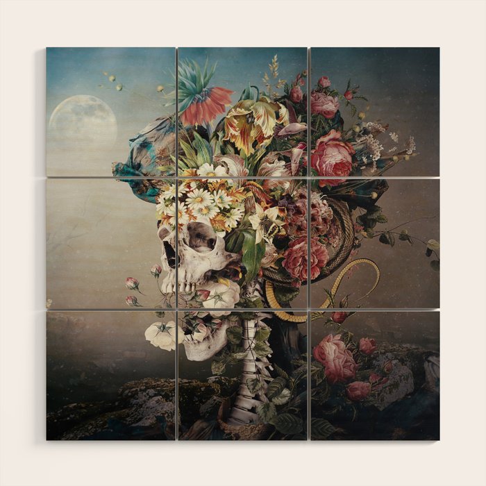 Flower skull Wood Wall Art Gallery Image 1