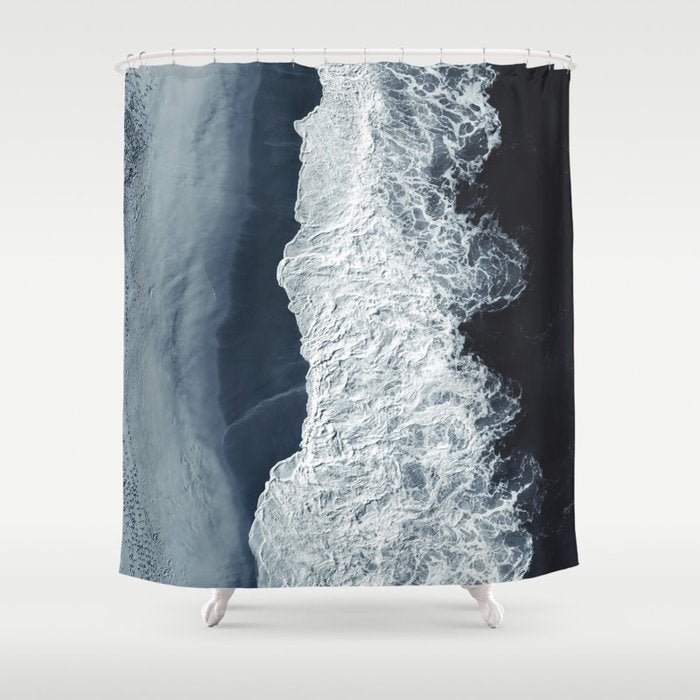 Aerial Ocean Waves - Beach - Dark Blue Ocean - Minimalist Landscape - Sea Travel photography Shower Curtain Gallery Image 1