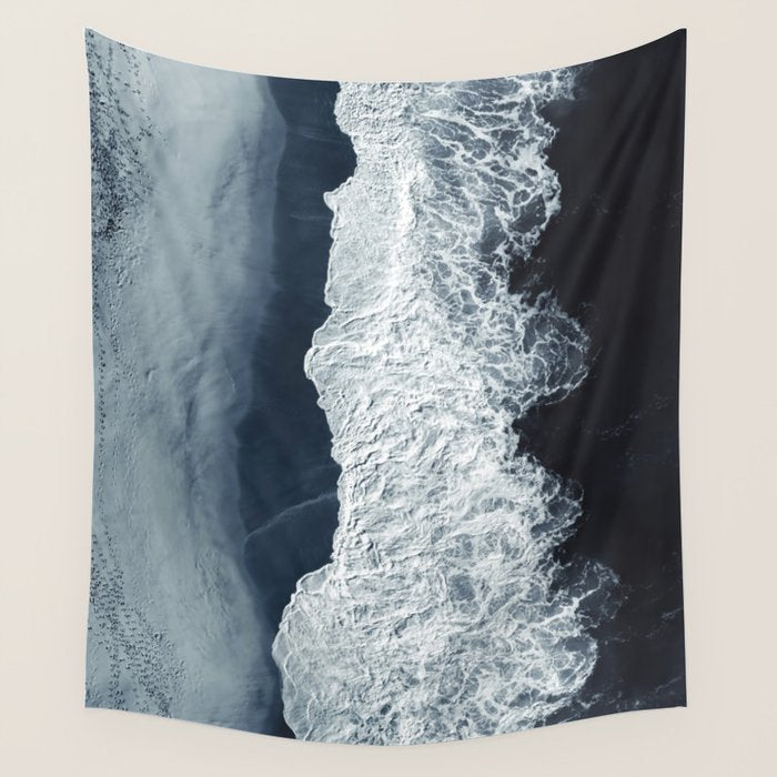 Aerial Ocean Waves - Beach - Dark Blue Ocean - Minimalist Landscape - Sea Travel photography Wall Tapestry Gallery Image 4