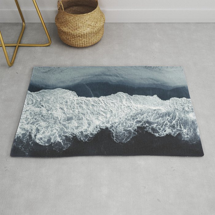 Aerial Ocean Waves - Beach - Dark Blue Ocean - Minimalist Landscape - Sea Travel photography Rug Gallery Image 1