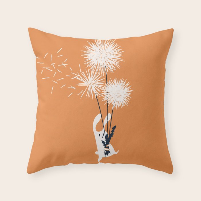 Bunny and Dandelion Bouquet Throw Pillow Gallery Image 6