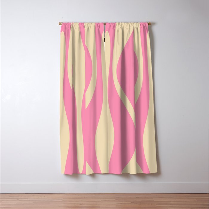 Mid Century Modern Lounge Retro Ogee Pattern in Pink and Cream Window Curtain Gallery Image 3
