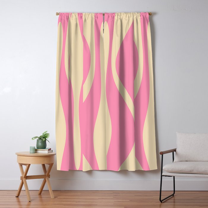 Mid Century Modern Lounge Retro Ogee Pattern in Pink and Cream Window Curtain Gallery Image 1