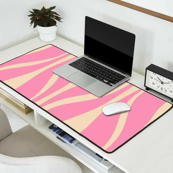 Mid Century Modern Lounge Retro Ogee Pattern in Pink and Cream Desk Mat Gallery Image 2