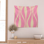 Mid Century Modern Lounge Retro Ogee Pattern in Pink and Cream Wall Tapestry Gallery Image 2