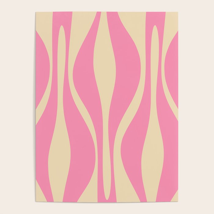 Mid Century Modern Lounge Retro Ogee Pattern in Pink and Cream Poster Gallery Image 1