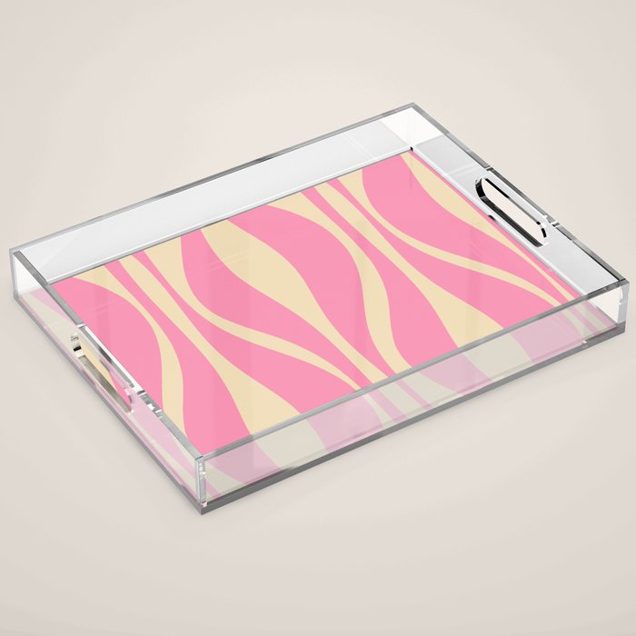 Mid Century Modern Lounge Retro Ogee Pattern in Pink and Cream Acrylic Tray Gallery Image 1