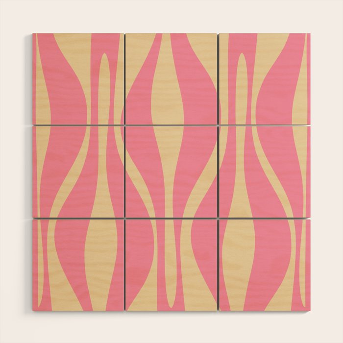 Mid Century Modern Lounge Retro Ogee Pattern in Pink and Cream Wood Wall Art Gallery Image 1