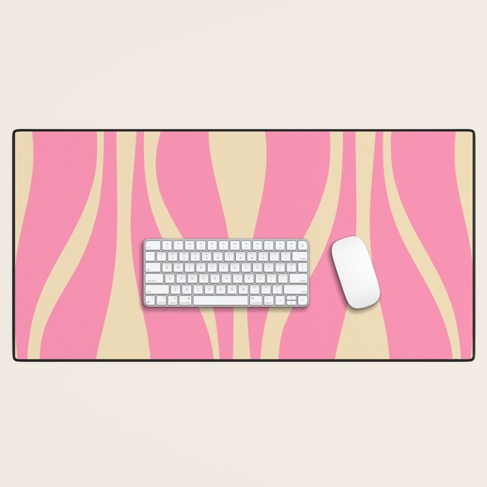 Mid Century Modern Lounge Retro Ogee Pattern in Pink and Cream Desk Mat Gallery Image 1