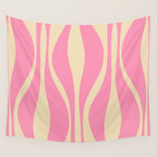 Mid Century Modern Lounge Retro Ogee Pattern in Pink and Cream Wall Tapestry Gallery Image 4