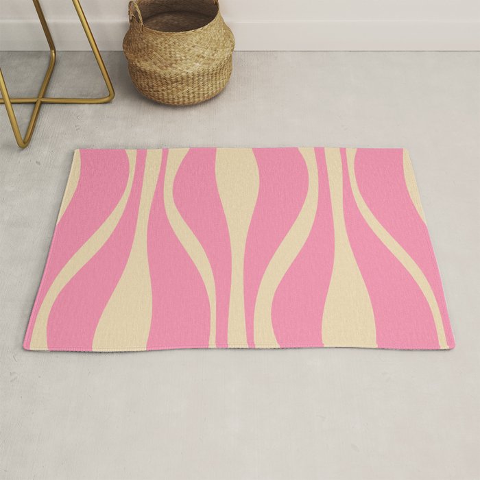Mid Century Modern Lounge Retro Ogee Pattern in Pink and Cream Rug Gallery Image 1