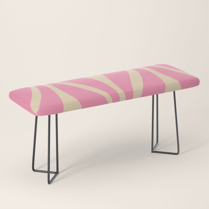 Mid Century Modern Lounge Retro Ogee Pattern in Pink and Cream Bench Gallery Image 1
