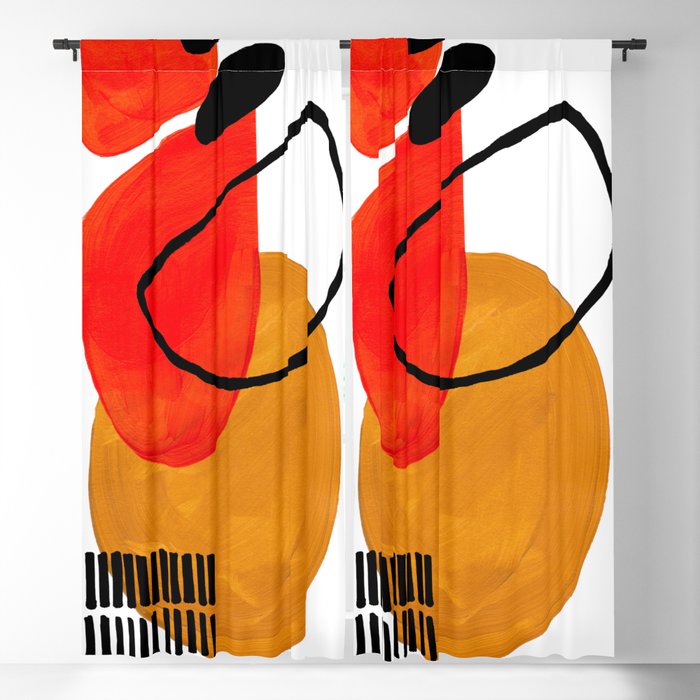 Mid Century Modern Abstract Vintage Pop Art Space Age Pattern Orange Yellow Black Orbit Accent Window Curtain Gallery Image 5