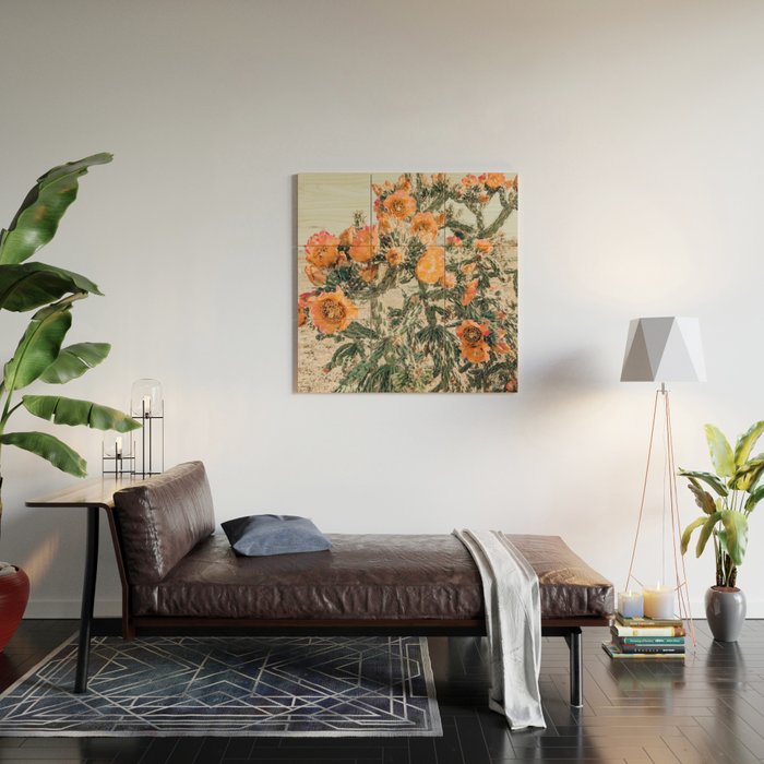 Cholla, Orange Flowering Cactus Wood Wall Art Gallery Image 2