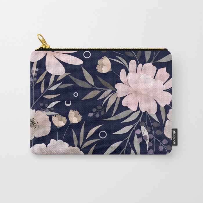 Festive, Modern, Floral Prints, Pink and Navy Carry All Pouch Gallery Image 1
