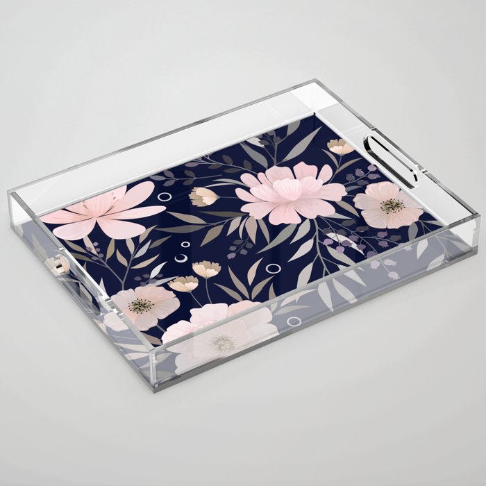 Festive, Modern, Floral Prints, Pink and Navy Acrylic Tray Gallery Image 1