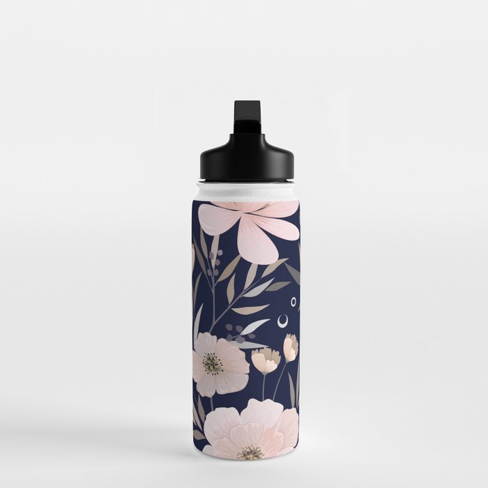 Festive, Modern, Floral Prints, Pink and Navy Water Bottle Gallery Image 3
