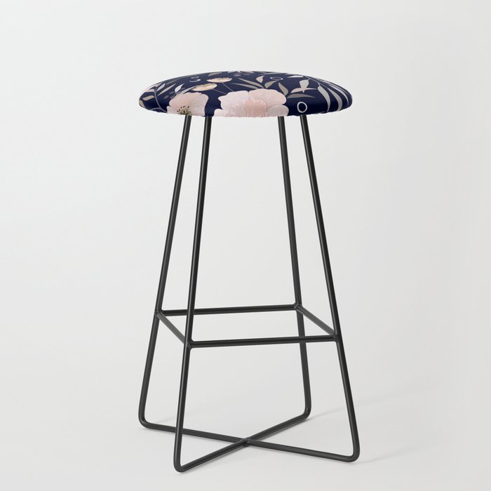 Festive, Modern, Floral Prints, Pink and Navy Stool Gallery Image 1