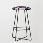 Festive, Modern, Floral Prints, Pink and Navy Stool Gallery Image 1