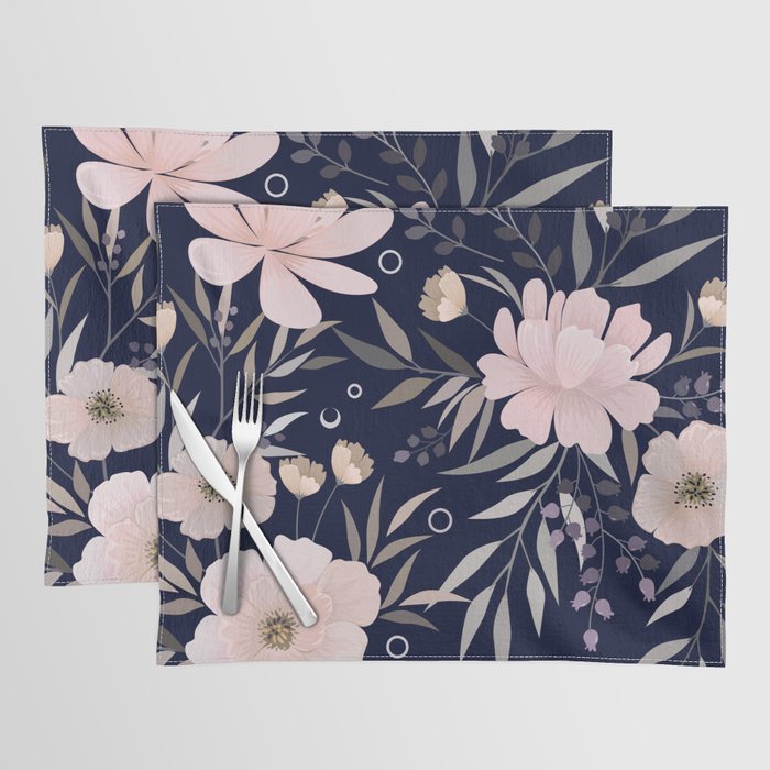 Festive, Modern, Floral Prints, Pink and Navy Placemat Gallery Image 1