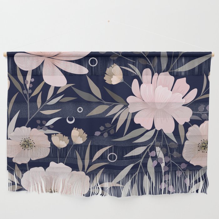 Festive, Modern, Floral Prints, Pink and Navy Wall Hanging Gallery Image 1