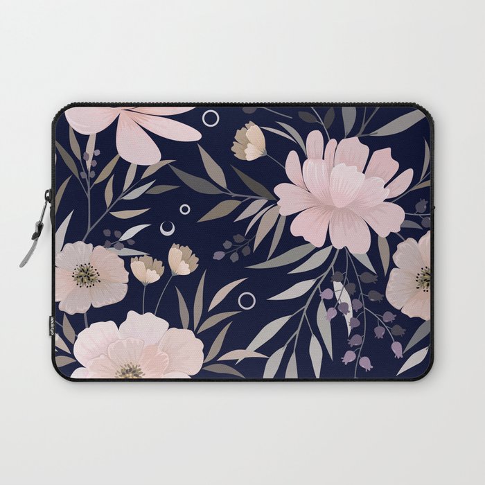Festive, Modern, Floral Prints, Pink and Navy Laptop Sleeve Gallery Image 1