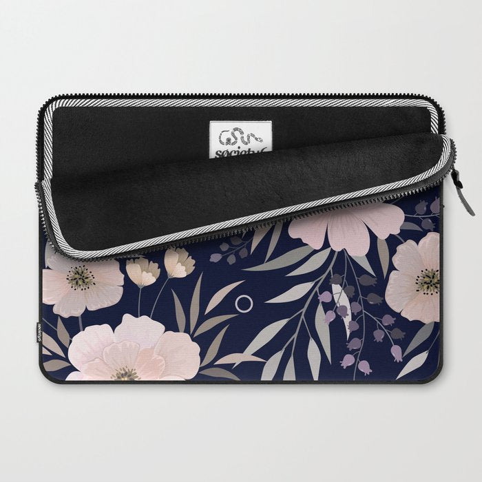 Festive, Modern, Floral Prints, Pink and Navy Laptop Sleeve Gallery Image 2