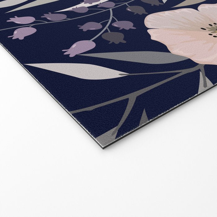 Festive, Modern, Floral Prints, Pink and Navy Welcome Mat Gallery Image 2