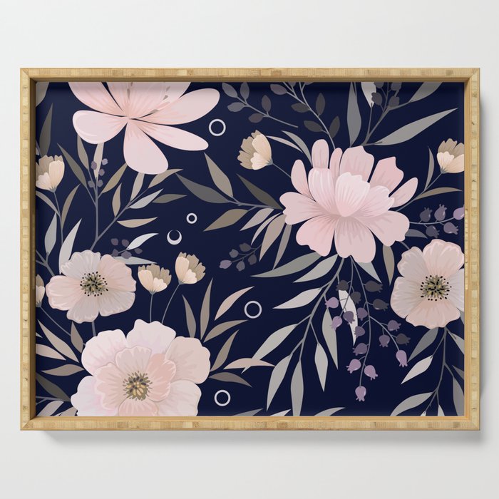 Festive, Modern, Floral Prints, Pink and Navy Serving Tray Gallery Image 1