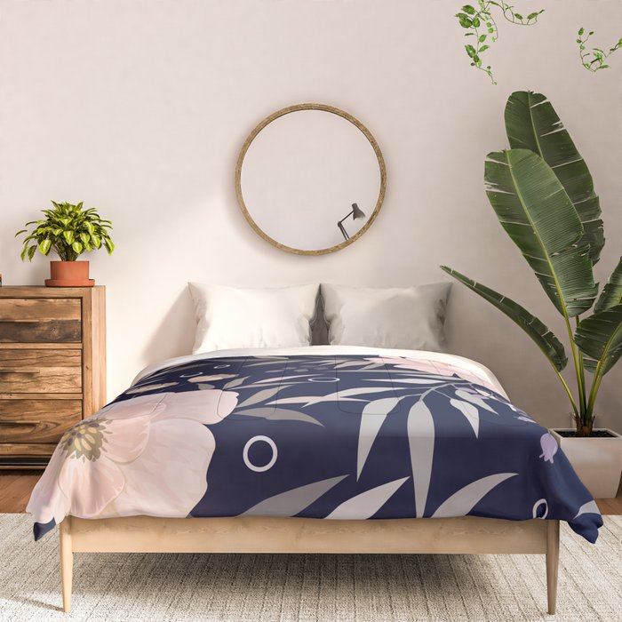 Festive, Modern, Floral Prints, Pink and Navy Comforter Gallery Image 3