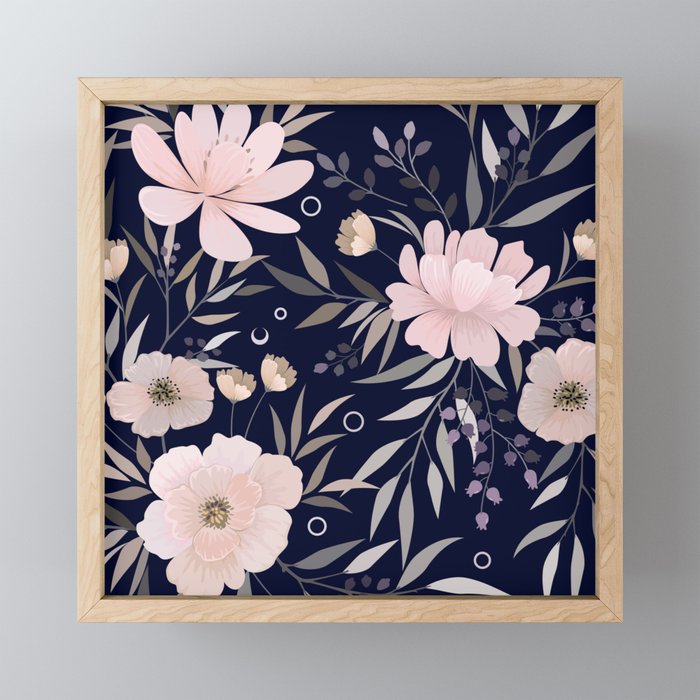 Festive, Modern, Floral Prints, Pink and Navy Mini Art Print Gallery Image 1