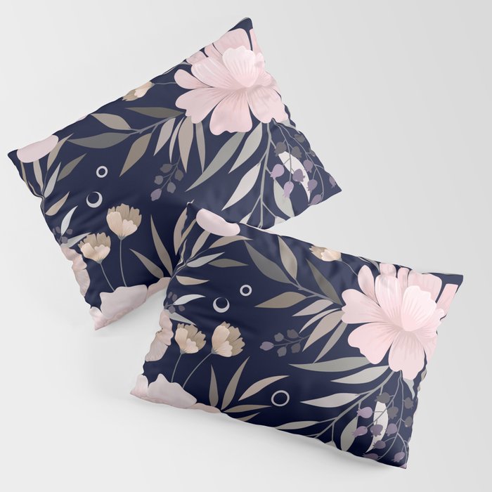 Festive, Modern, Floral Prints, Pink and Navy Pillow Sham Gallery Image 1