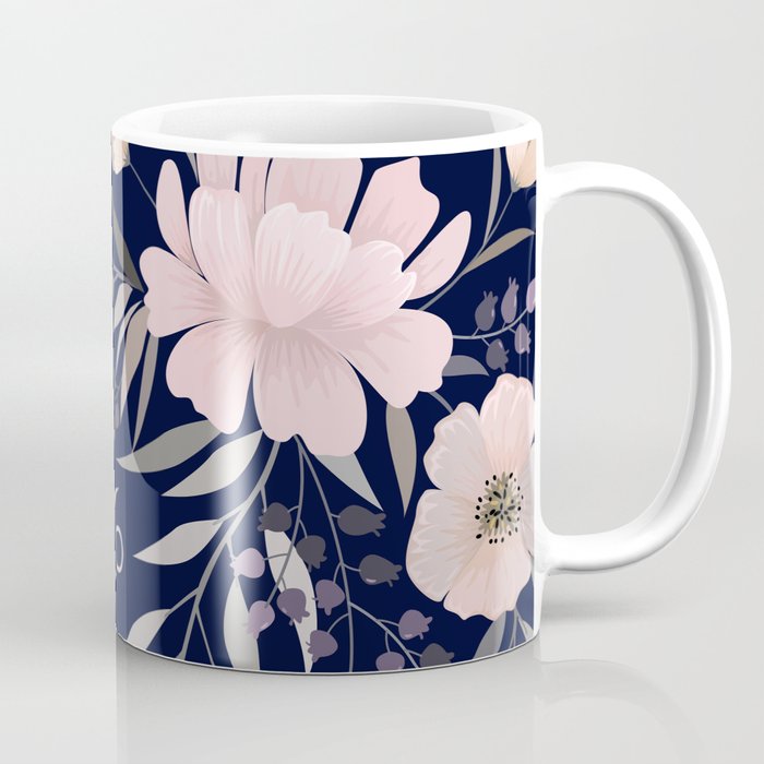 Festive, Modern, Floral Prints, Pink and Navy Coffee Mug Gallery Image 1