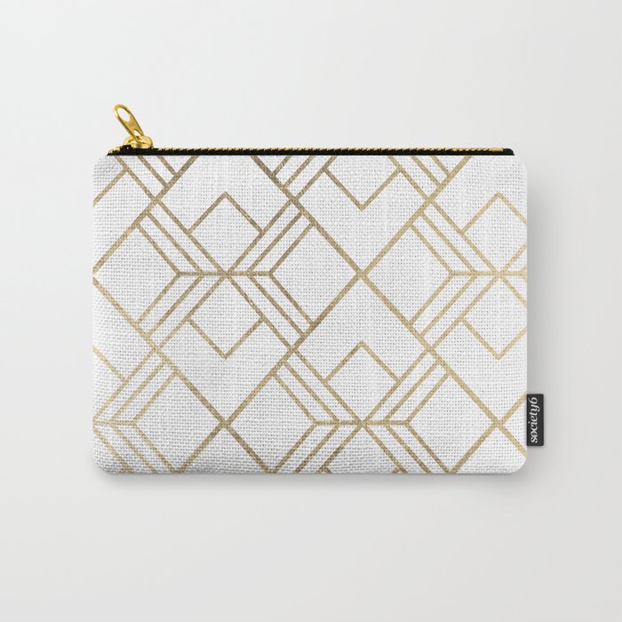 Geometrical white faux gold elegant stylish diamonds Carry All Pouch Gallery Image 1
