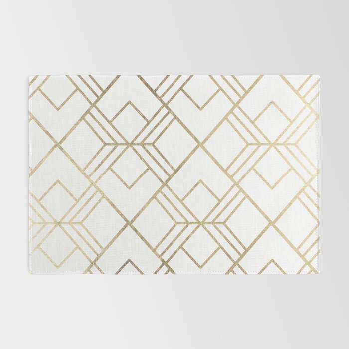 Geometrical white faux gold elegant stylish diamonds Rug Gallery Image 2