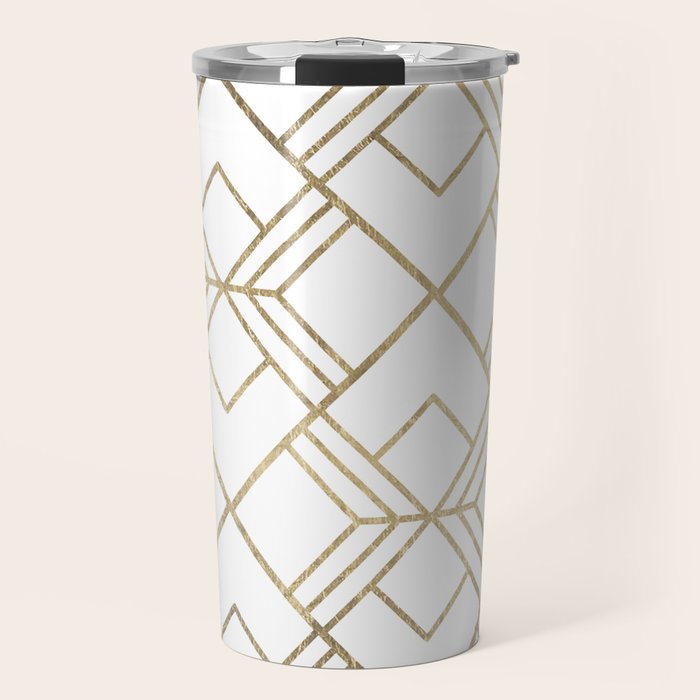 Geometrical white faux gold elegant stylish diamonds Travel Mug Gallery Image 1