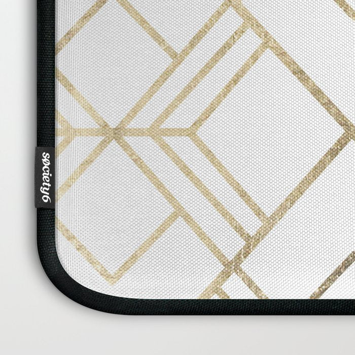 Geometrical white faux gold elegant stylish diamonds Laptop Sleeve Gallery Image 3