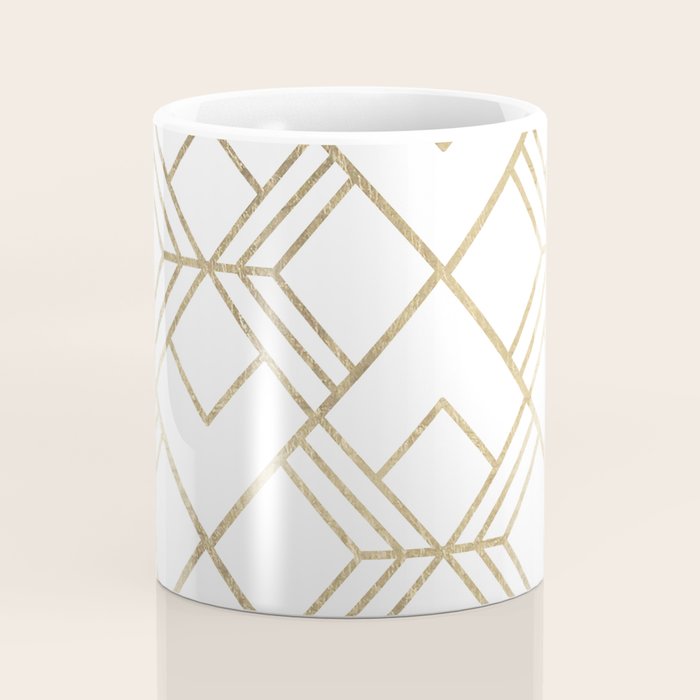 Geometrical white faux gold elegant stylish diamonds Coffee Mug Gallery Image 4