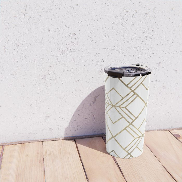 Geometrical white faux gold elegant stylish diamonds Travel Mug Gallery Image 4