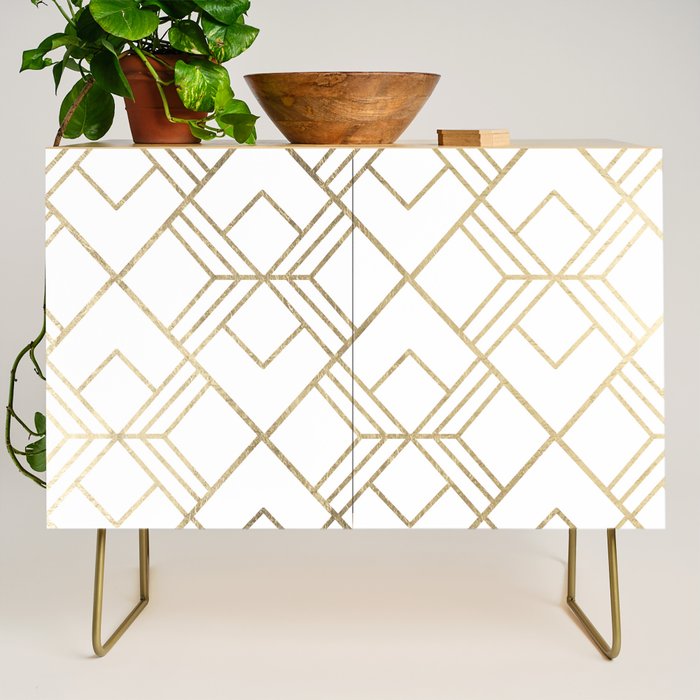 Geometrical white faux gold elegant stylish diamonds Credenza Gallery Image 1