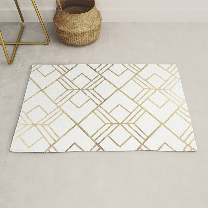 Geometrical white faux gold elegant stylish diamonds Rug Gallery Image 1